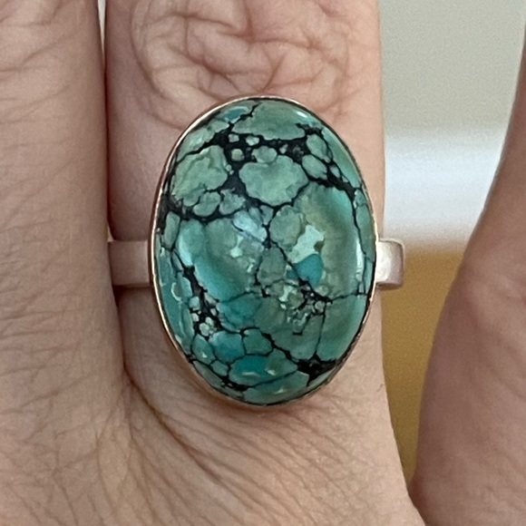 Vintage Jewelry - Hubei turquoise rose gold tone sterling silver size 7.25 ring